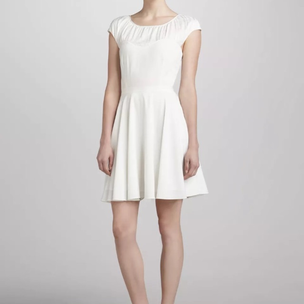 Z SPOKE ZAC POSEN IVORY CAP SLEEVED FLARE DRESS
